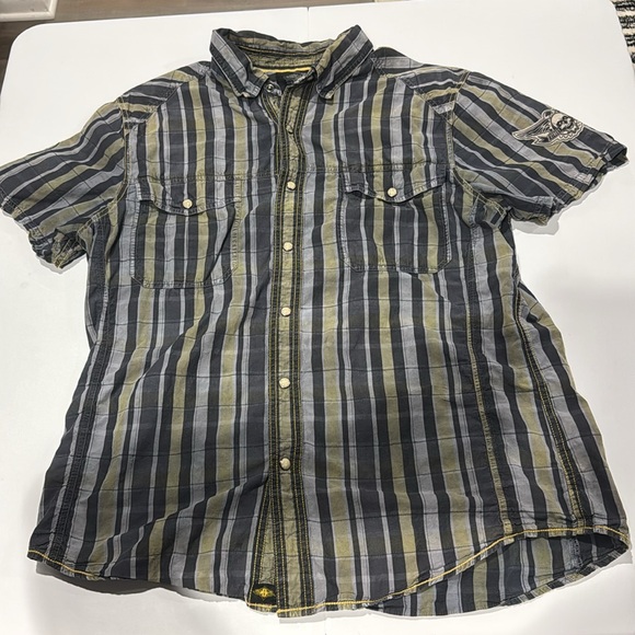 Harley-Davidson Men's Green and Gray Plaid Shirt - Picture 3 of 12